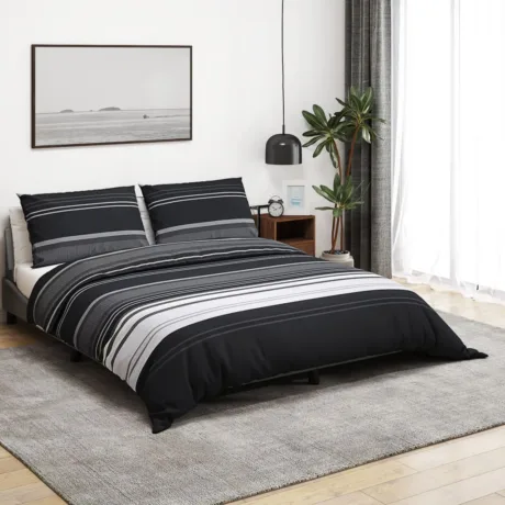 Tekikotikomplekt Must Ja Valge 135 x 200 Cm Puuvill Mustad Triibud