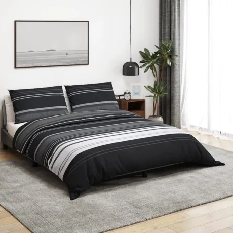 Tekikotikomplekt Must Ja Valge 200 x 220 Cm, Puuvill Mustad Triibud