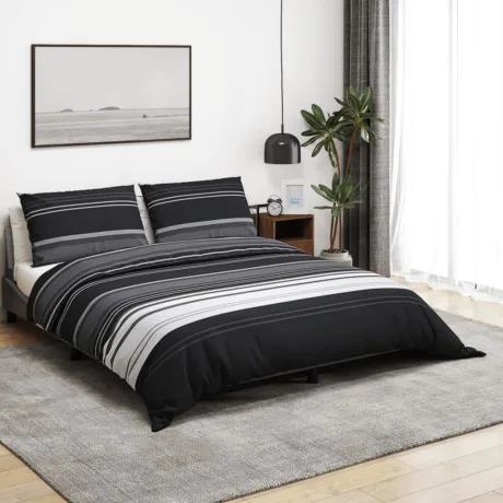 Voodipesukomplekt, Must Ja Valge 260 x 220 Cm, Puuvill Mustad Triibud