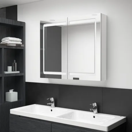 Led Vannitoa Peegelkapp, Säravvalge, 80 x 12 x 68 Cm