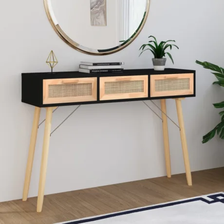 Konsoollaud, 105 x 30 x 75 Cm, Männipuit Ja Naturaalne Rotang