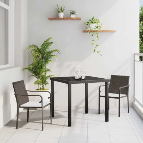 Aia Söögilaudade Komplekt 3 Pcs Pruun Ja Must Pe Rattan