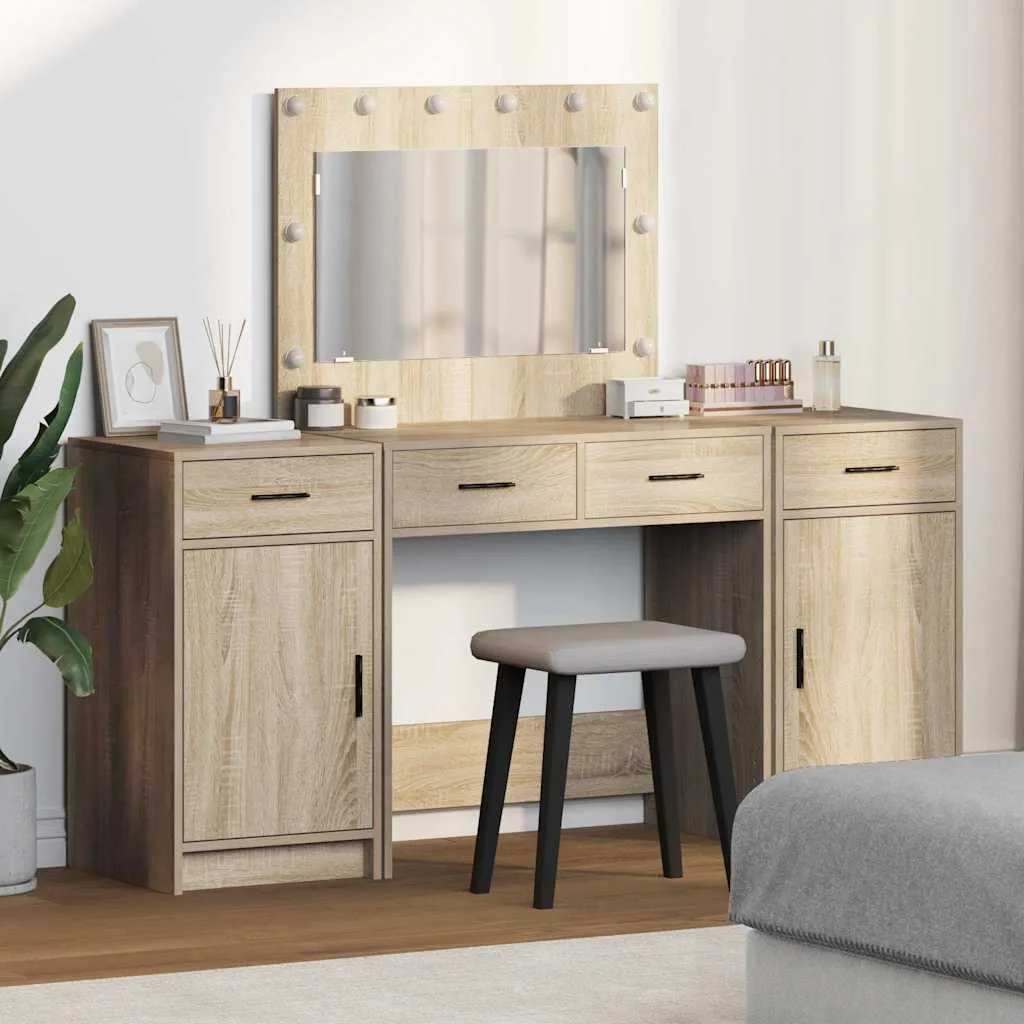 Riietumislaud Peeglituledega Sahtliga 3 Pcs Hall Tehispuit - foto 15